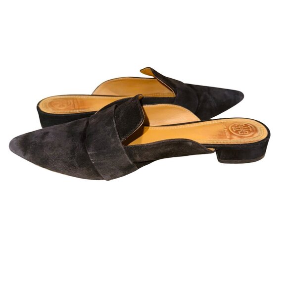 Tory Burch Rosalind Mule Womens Black Suede Pointed-Toe Slides Size 8M Leather - Picture 9 of 13